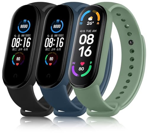 Meliya 3 Piezas Correas para Xiaomi Mi Band 5 Xiaomi Mi Band 6,Silicona Pulseras Repuesto para Mi Band 6/Mi Band 5/Amazfit Band 5(Negro/Azul/Verde)