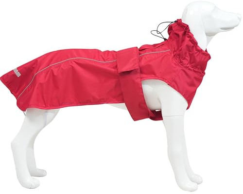 Verstellbarer, wasserdichter Hunde-Regenmantel für Hunde, leichte Haustier-Regenjacke, Welpenbekleidung mit reflektierenden Streifen für kleine, mittelgroße und große Hunde (Rot, XL)