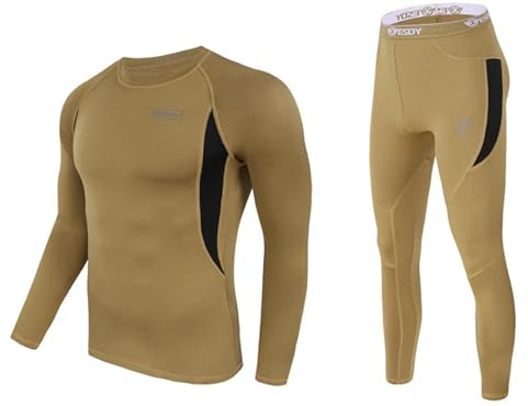 Ensemble-sous-Vetement-Thermique-Homme-Polaire-Homme-Haut-Thermique-Homme-Legging-Homme-Sport-Automne-Hiver-Tee-Shirt-Manche-Longue-Homme-Collant-Homme (Kaki, M)