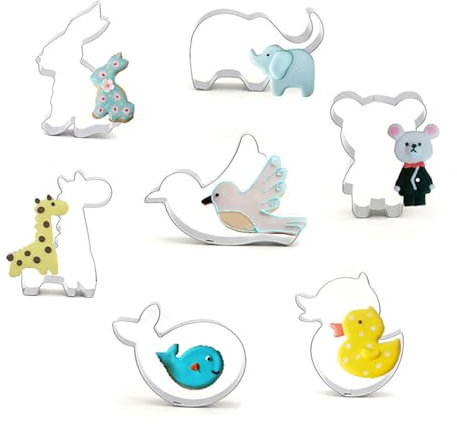 7Pcs Cartoon Zoo Series Cookie Cutter Set Stainless Steel Cute Animal Sandwich Cutter to Animal Biscuit Moulds Baking Mould for Cake Decorating Pastry Cookie Making