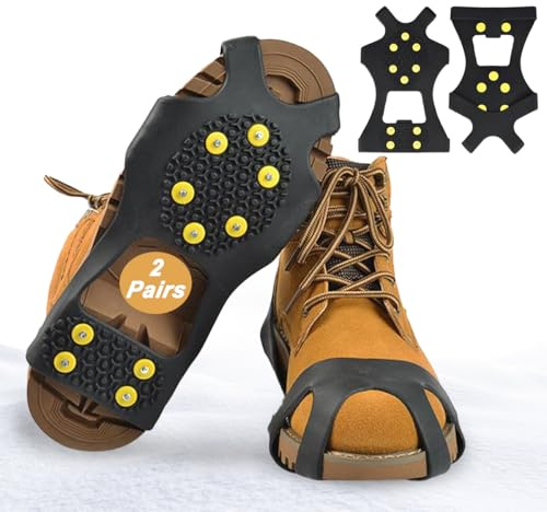 2 Paar Spikes für Schuhe Winter, Anti Rutsch Schuhspikes, Spikes Schuhe Schuhkrallen mit 10 Schuhspikes, Steigeisen Eisklampen für Schuhe, Stretch Schuhe Spikes für Wandern, Schnee, Winter Outdoor