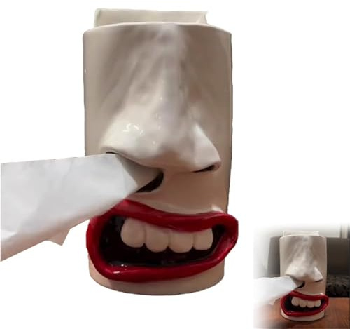 Handgefertigter lustiger Gesichtstuch-Halter, Taschentuch-Box, lustiger Mund-Nasentuch-Spender, für Badezimmer, Schlafzimmer, Kommoden, Nachttische, Schreibtische und Tische
