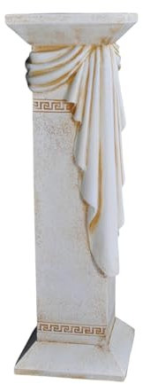 CINAR Griechische Dekosäule mit Goldener Drapierung, Antik Beistelltisch, 80 cm Höhe, 30 cm Breite, Weiß (Marmor-Weiß)