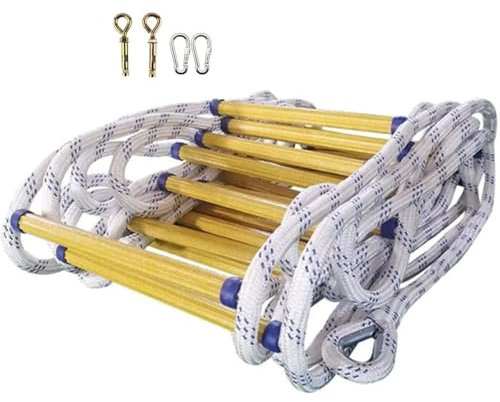 QIANMEI Rope Ladder Emergency Fire Escape Ladder，Multi-Purpose Flame Resistant Safety Extension Ladder With 2 Hooks，Fast To Deploy ，Emergency Fire Must Haves House(3m/9.8ft)