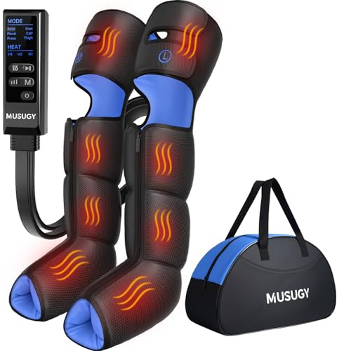 Musugy Leg Massager with Heat and Compression : Sequential Compression Boots with 6 Modes,9 Intensity and 3 Heat for Circulation and Pain Relief - Christmas Birthday for Mom, Dad, Athletes, Gym