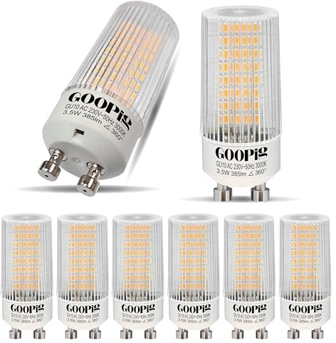 Goopig GU10 LED Lampen Mais 3,5W Warmweiss 3000K Ersetzt 50W, 6er Pack, 385lm Leuchtmittel, Flimmerfrei, Nicht Dimmbar T22 Klar Zylinder Form lampen, Abstrahlwinkel 360° Birnen