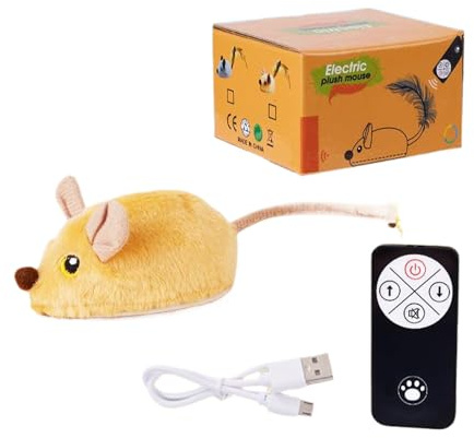 QUXVUIS Souris télécommandée pour Chat, Jouet engageant, Temps de Jeu en Peluche, Jouets interactifs pour Chats, Souris, Animaux, Jouets détachables, Jaune, Modèle de télécommande