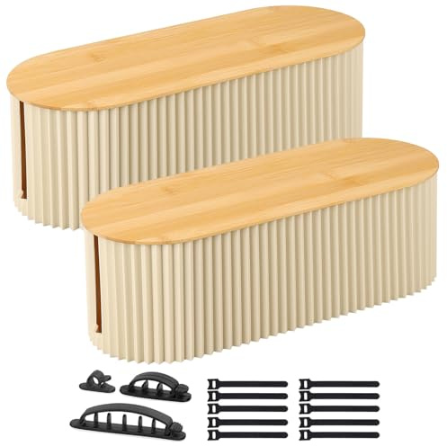 Voency Cable Organizer Box, 2 set Cable tidy box,Cable Management Box Made from Electrically Safe ABS Material for Hiding Power Strips and Electrical Cords from TVs, Computers, and Desks(Beige)