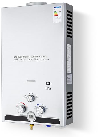 VONLUCE 12L Scaldabagno a Gas GPL 20,4 kW a Parete con Modalità Commutabili, Caldaia a Gas GPL Automatica Istantanea con Display a LED e Nucleo in Rame