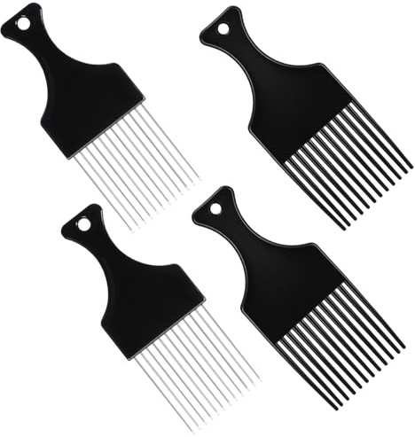 4 st hårkammar, hårkam i plast och metall för svarta män, bred afrokam för att reda ut trassligt hår, peruk, fläta, stylingverktyg för frisör, svart