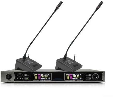 Dual Wireless Conference Microphone System, UHF 2 Channels For Meetings Speaking Classrooms Churches Presentations(2 conference mic)