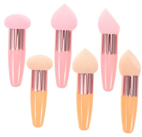 LRXIYODE 6pcs Multi-colored Round Blender Sponge with Handle Dual-use Makeup Applicators for Liquid and Powder Foundation Soft Skin-friendly Cosmetic Puff for Seamless Airbrushed Finish