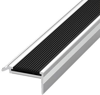 Aluminium Treppenkantenprofil L-Form, 90/100/110/120cm Anti-Rutsch Treppenkantenschutz, Winkelprofil mit Gummi streifen für Innen- und Außenstufen(Black,120x6x2.6cm)