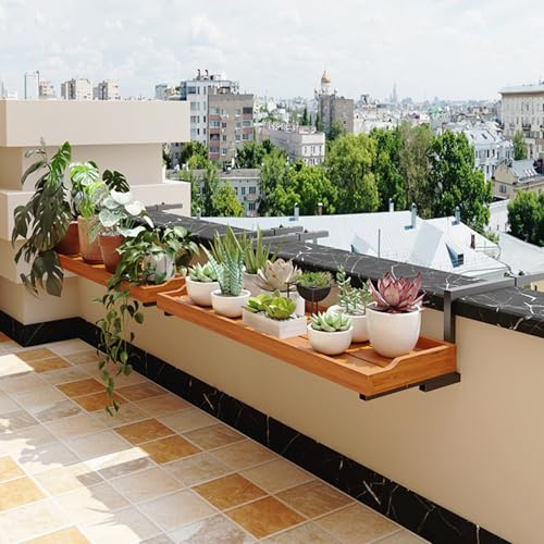 Onxyrbyte Mesa Colgante Para Balcón, Mesa De Barandilla De Madera Abeto, Ajustable Con 9 Posiciones, Resistente Y Duradero Para Estudiar O Trabajar, Color Marrón