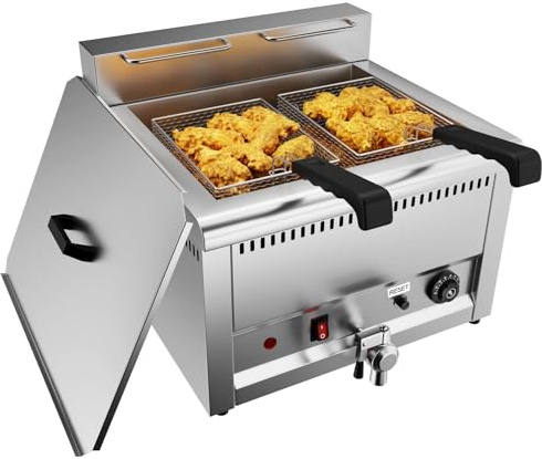 TAIMIKO Friteuse Electrique 22L Friteuse huile Professionnelle Sans Prise | Friteuse Professionnel Avec Panier à Frites en Acier Inoxydable et Couvercle, Friteuse de Cuisine à Frire, 5000 W