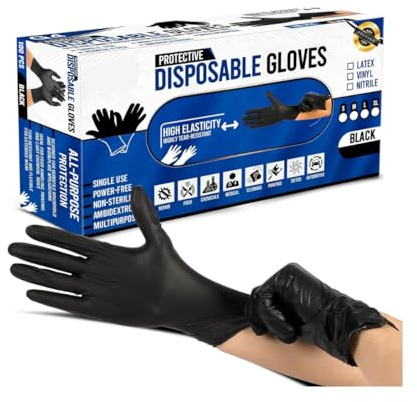 AIBULO Black Vinyl Disposable Gloves Large | 500 Pack | Latex-Free & Powder-Free Gloves for Cooking, Cleaning, Salon, Tattoo, Car Detailing & Home Use