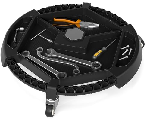 GYMAX Plateau à Outils Roulant avec Roulettes Pivotantes, 4 Compartiments et 2 Aimants, Charge Max. 14kg, pour Garage, Atelier, Réparation Automobile