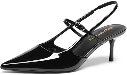 DREAM PAIRS Mary Jane Shoes Women Kitten Slingback Pointed Closed Toe Heels Dress Party Casual Comfortable Pumps Shoes,Size 8.5,Black-Pat,SDPU26014W