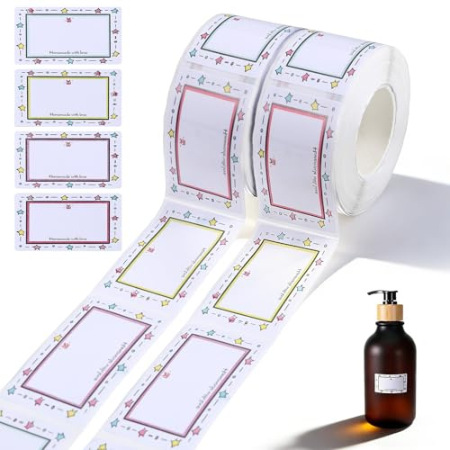 XLIUAX 1000 Stück Etiketten Selbstklebend, 25x45mm Marmeladen Etiketten Selbstklebend Aufkleber zum Beschriften Klebeetiketten Marmeladengläser Mit Blumensiegel für Flaschen Gewürzgläser