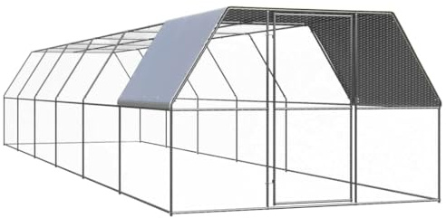 kithwjll Outdoor Hühnerkäfig aus verzinktem Stahl 3x12x2 m mit wasserbeständigem Polyethylendach, Tür mit Schloss, geräumiges Kleintiergehege für Kaninchen, Hasen, Nager, Voliere
