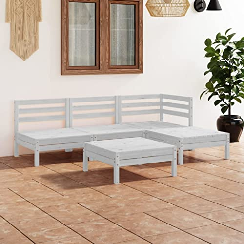 KGHFDVB 5-TLG. Garten-Lounge-Set Massivholz Kiefer Weiß, Paletten-Design Outdoor Sofa-Set, modulares Lounge-Set für Terrasse Garten, langlebiges Sitzgruppe bis 110 kg pro Sitzplatz