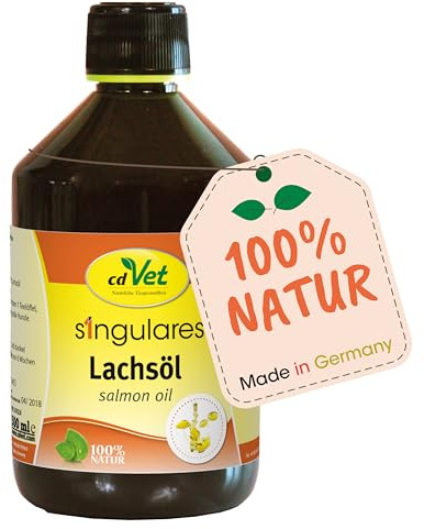 Olio di Salmone Puro al 100% Singolare 500 ml per Animali - Fonte Omega-3 per Cani e Gatti