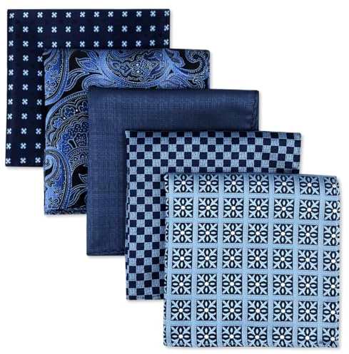 SHLAX&WING 5 Pieces Assorted Mens Silk Pocket Square Handkerchiefs Set Lot 11