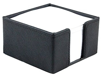 DELMON VARONE - Zettelkasten Saffiano Lederimitat schwarz, Zettelbox inkl. 500 Blatt Papier, Notizklotz in Kunstleder Kasten für Schreibtisch & Büro, Ideal zum Notieren von Gedanken, Ideen & Notizen