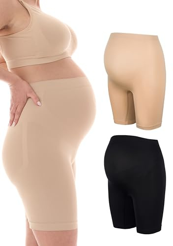 Herzmutter moderskapsshorts - over-mag-underbyxor - graviditetsbyxor med långa ben - sömlöst, sömlöst stöd - over-magshorts-underbyxor - beige-svart - uppsättning 2-5520 (L-XL, Svart/Beige)