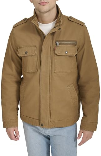 Levi's Men's Washed Cotton Two Pocket Military Jacket (Standard and Big & Tall), Worker Brown, Large