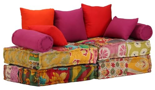 vidaXL 2-Sitzer Modularer Pouf Patchwork Stoff