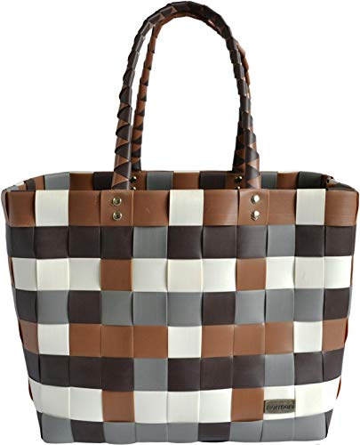 Einkaufskorb Shopper geflochten aus Kunststoff - robuster Strandkorb aus wasserabweisendem Material Farbe Classic/Earth