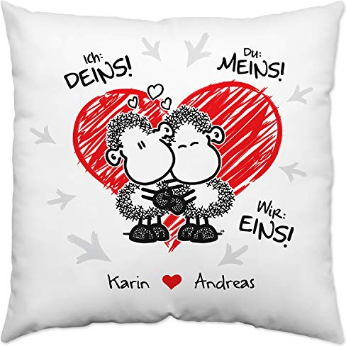 Sheepworld Kissen für Paare »Ich: Deins! Du: Meins! Wir: EINS!« mit Namen des Paares, weiß, personalisiert