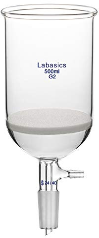 Labasics Borosilikat Glas Büchner Filtertrichter mit Mittlerer Fritte (G2), 114mm I.D, 120mm Tiefe, Buchner Filtering Funnel mit 24/40 Standard Taper Gelenk und Vakuum Verzahntem Tubulat (500ml)