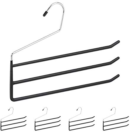 Relaxdays Hosenbügel mehrfach, 5er Set Mehrfachbügel, Metall, 3 Hosenstangen, offen, rutschfest, Hosen & Röcke, schwarz