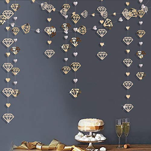 pinkblume 52 Ft Champagner Gold Diamant Herz hängend Banner Doppelseitig Glitter Papier Metallic Girlande für Junggesellinnenabschied Hochzeit Jahrestag Dekoration für Geburtstag Party