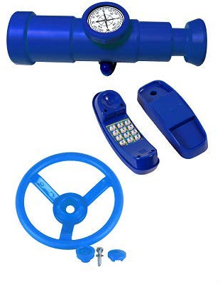 Spielturmzubehör Lenkrad+Teleskop Kompass+Telefon Attrappe Spielhaus Spielplatz (blau)