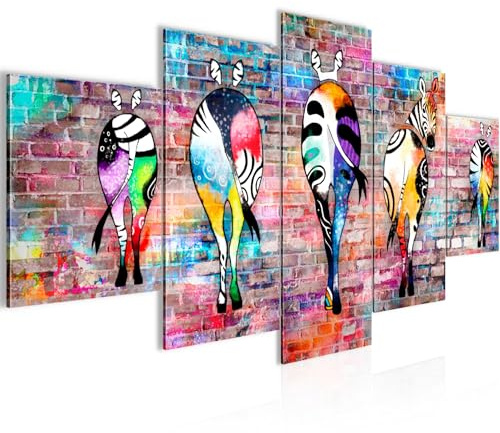 Runa Art - Bilder Zebra 200 x 100 cm 5 Teilig XXL Wanddekoration Design Bunt 034051a