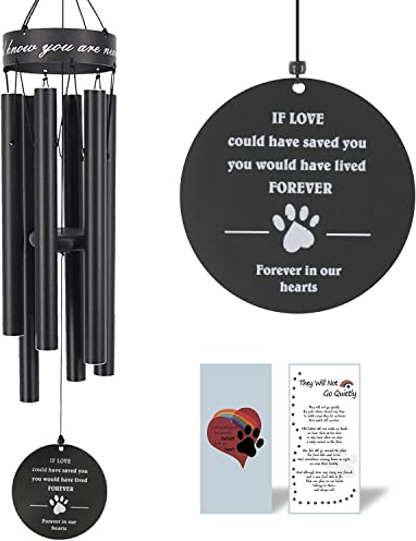Haustier-Gedenk-Windspiel, 76,2 cm, Pfotenabdruck, Haustier-Erinnerungsgeschenk, um einen Hund, eine Katze oder EIN anderes Haustier, Premium-Metall-Windspiel, Schwarz
