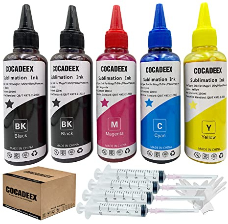 COCADEEX Sublimationstinte Nachfüll-Kits, kompatibel mit WF7110 WF7510 WF7520 WF7610 WF7620 WF7710 WF7720 WF7210 WF2750 ET2720 ET2650 ET2750 Drucker, für Tassen,Polyester-Shirts,Kissen,Teller etc.
