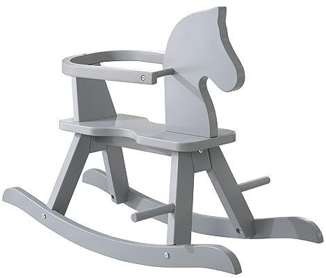 roba Schaukelpferd, Schaukeltier Massivholz grau lackiert, mitwachsend durch abnehmbaren Schutzring