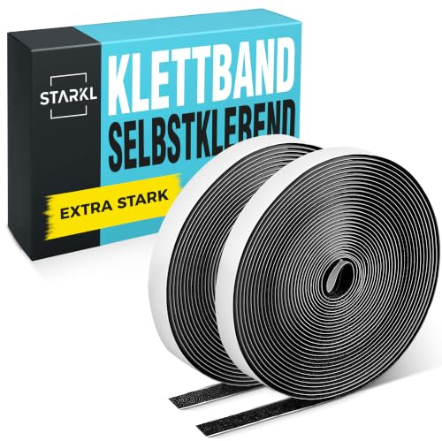 STARKL Klettband Selbstklebend Extra Stark, 25 m × 20 mm, Schwarz | Industrieklebstoff in Profiqualität, werkzeuglose Montage, extra starkes geruchloses Selbstklebeband, Premiumqualität