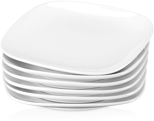 LOVECASA Dessert Plate Set of 6, Porcelain Dinnerware Set Tableware, 7.4inch Snack/Salad/Fruit/Side Plate. (18.8 * 2 cm), White