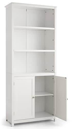 CASART Wooden Bookcase, Modern Storage Cabinet Cupboard with 3 Tier Open Shelves & 2 Doors, Freestanding Display Rack Bookshelf for Living Room, Bedroom and Office (White)