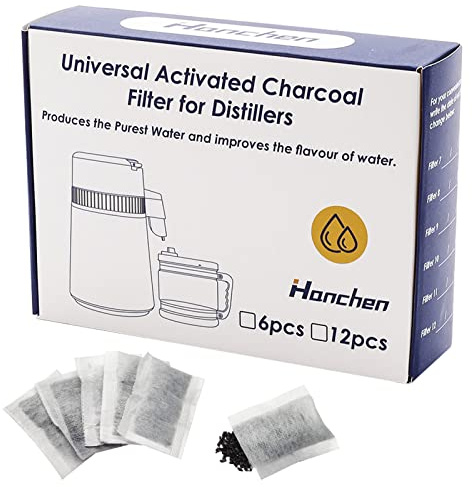 Lot de 12 filtres à charbon actif 7,7 x 5,5 cm pour distillateurs d'eau Hanchen et autres distillateurs