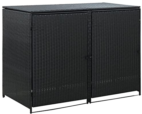 Outdoor Living – Lawn & Garden – Doppelter Mülltonnen-Schuppen aus Polyrattan schwarz 148 x 80 x 111 cm