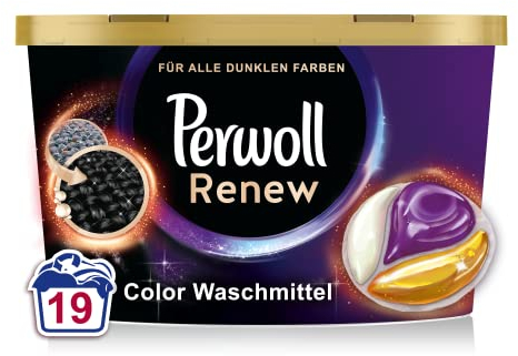Perwoll Renew Caps Schwarz & Faser Waschmittel (19 Wäschen), sanft reinigende All-in-1 Waschmittel Caps zur Farbauffrischung und Faserglättung bei schwarzer & dunkler Wäsche