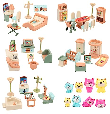 BananMelonBM 50 Pack Kids Little Dollhouse Furniture Set Toys House Big Dreams for Baby Children Girls Boys Age 3+,Miniature Accessories Educational Pretend Play Toys for Toddler