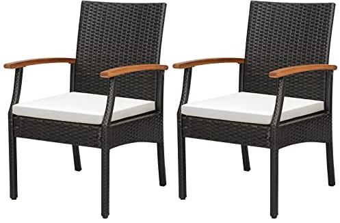 COSTWAY Set di 2 Sedie da Giardino in Rattan, Poltrona da Esterno in Rattan PE con Cuscino con Cerniera, Capacità 180 kg, per Giardino Balcone Piscina (57 x 61 x 89 cm, Modello H)