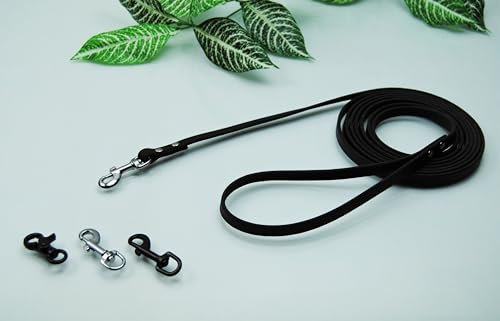 Petite Lederleine genietet Schwarz 10mm x 2m ohne Schlaufe Führleine Welpenleine (Karabiner: Schere (Schwarz))